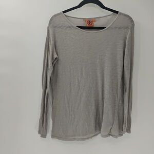 Tory Burch gray t-shirt silver foil prints long sleeve thin sheer lightweight
